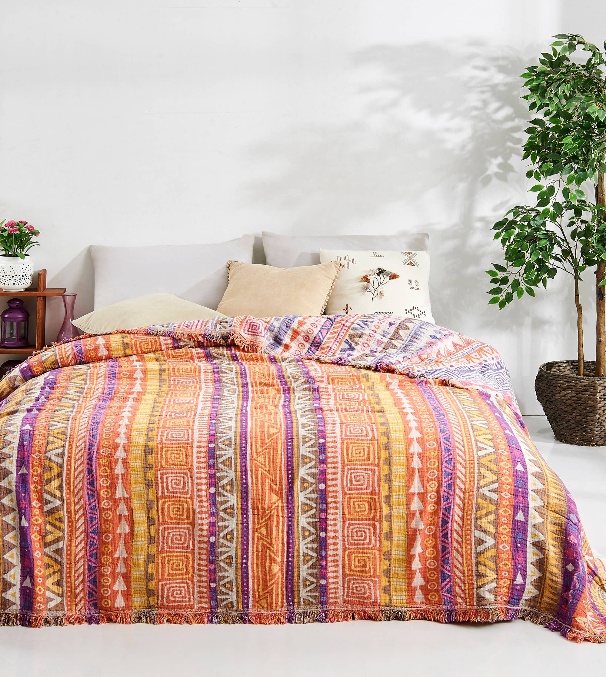 Kikoya – Cobertor de cama por atacado – Colcha Boho de Algodão Turco 100% para Verão com Estampa Boêmia2