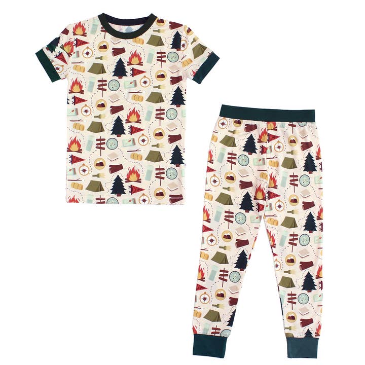 Camp Emerson Two-Piece Bamboo Short Sleeve Kids Pajama Pants Set for wholesale by Emerson and Friends
