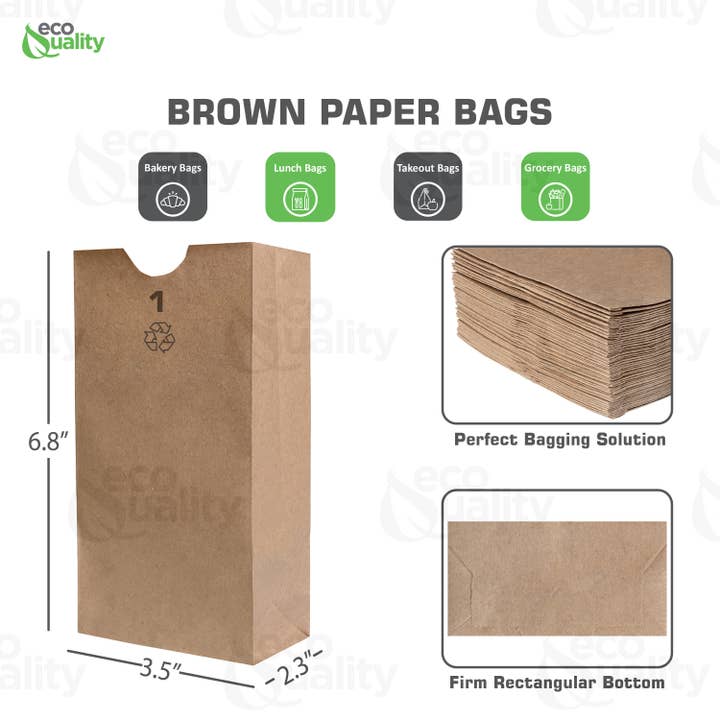 EcoQuality - Wholesale Grocery/Shopping Bag - 1Lb Kraft Brown Bakery Grocery Paper Lunch Bags