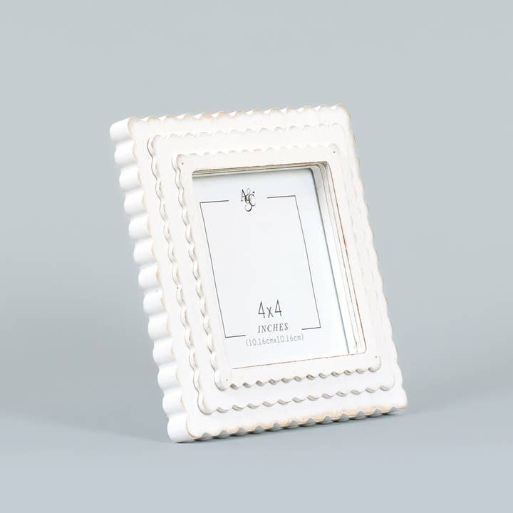 Adams & Co. - Wholesale Picture Frame - 11846 - 6x6x1 wood photo frame (SCALLOP) wh (4x4) pic
