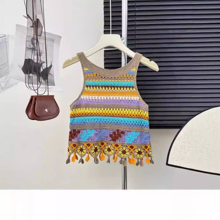 Funkyrel® Atzbranding Limited - Wholesale Outerwear Vest - Women's - Vesty - Boho Colorblock Knit Vest- Comfortable & Fit6