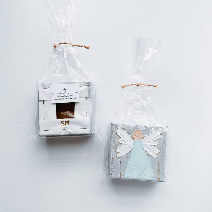 So Thoughtful Gifts - Wholesale Painting/drawing - Hand-painted Textured Angel - Gray w/ Teal Dress3
