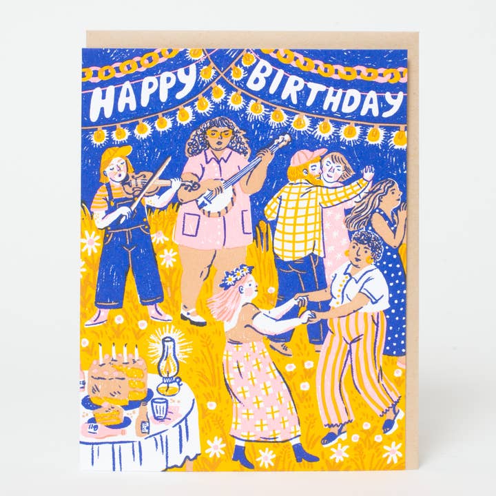 Carte de vœux typographique Birthday Barn Dance par Phoebe Wahl pour la vente par Egg Press Manufacturing