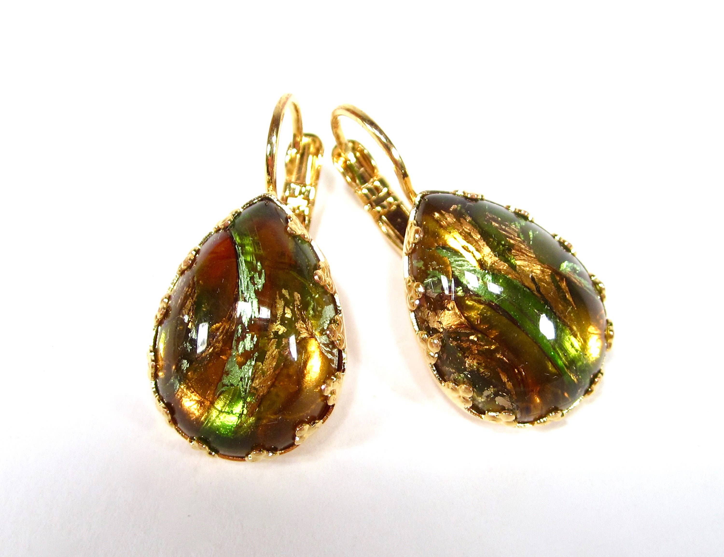 SoHo Schmuckmanufaktur - Wholesale Dangle Earrings - Dreamlike Opal Glass Earrings Vintage Handmade in Cologne0