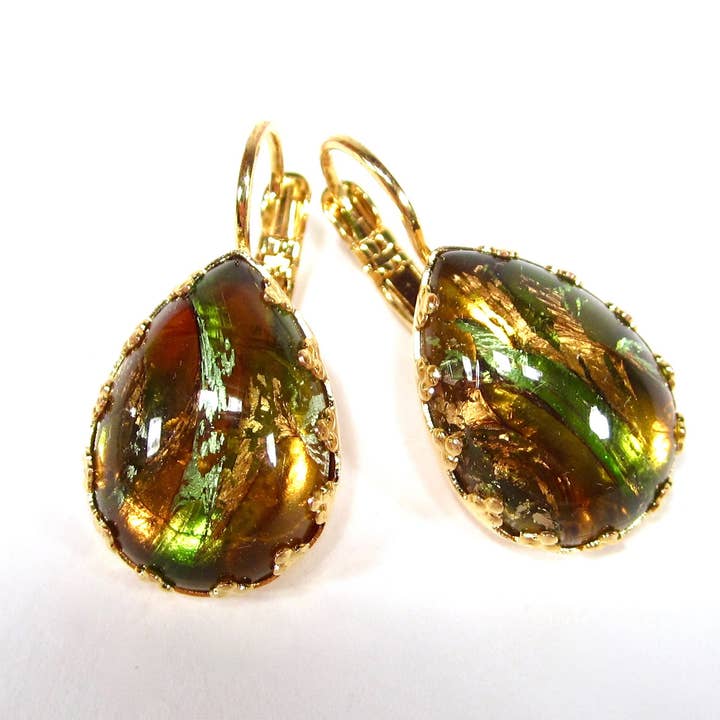 SoHo Schmuckmanufaktur - Wholesale Dangle Earrings - Dreamlike Opal Glass Earrings Vintage Handmade in Cologne0