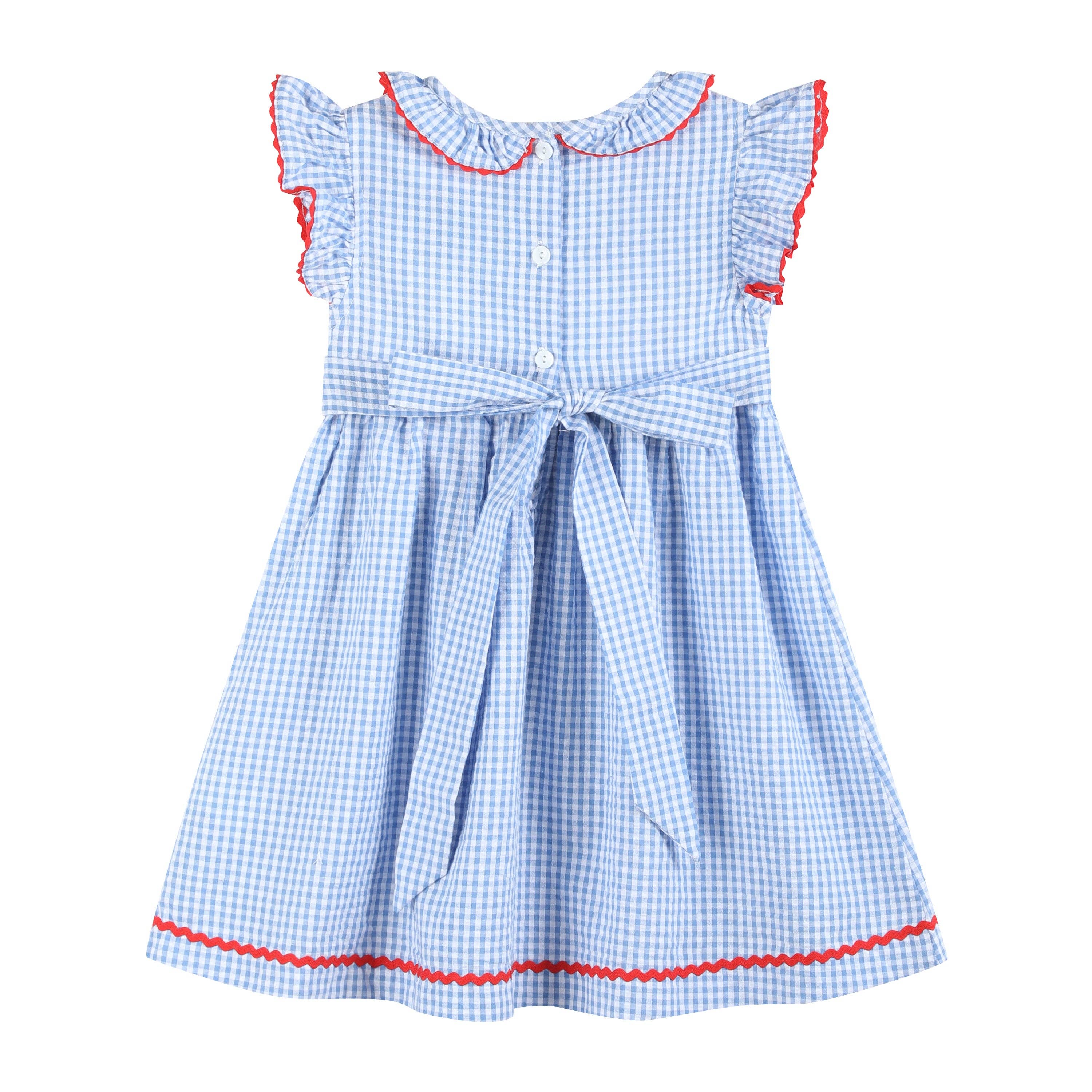 Lil Cactus - Wholesale Dress - Kids - Blue Gingham Crawfish Smocked Dress1