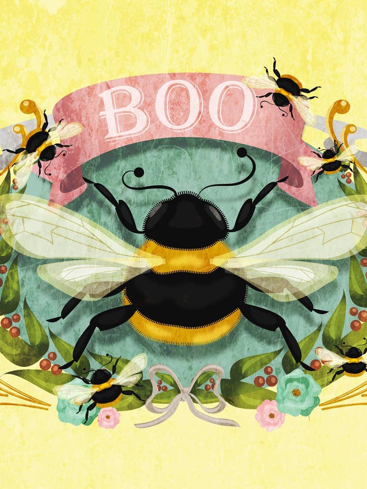 Boo Bee Quirky Halloween 5x7 Original Artwork for wholesale by Kitschy Delish