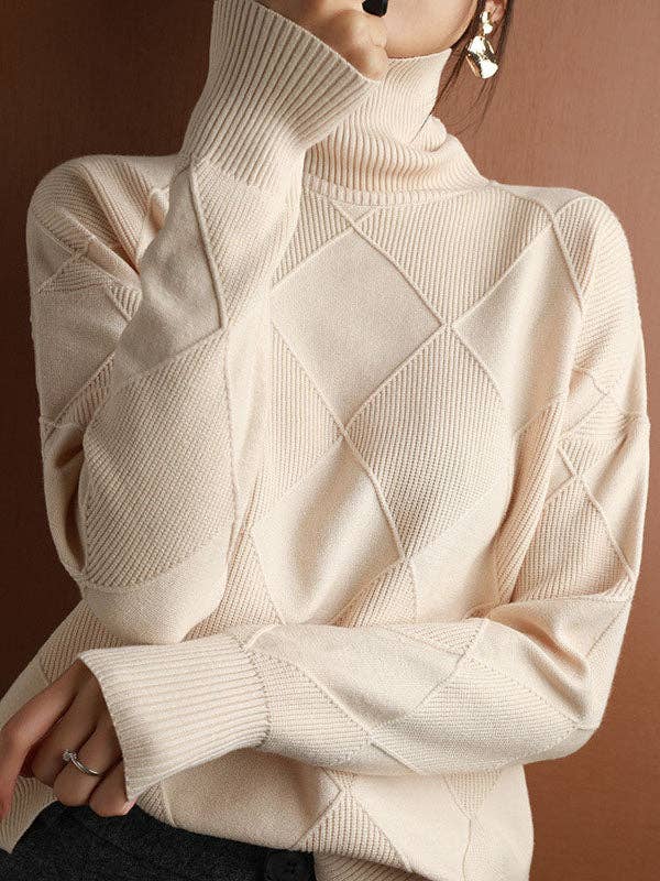 ShieldChic - Wholesale Knit Sweater - Women's - Loose Jacquard Solid Color High-Neck Sweater Tops2