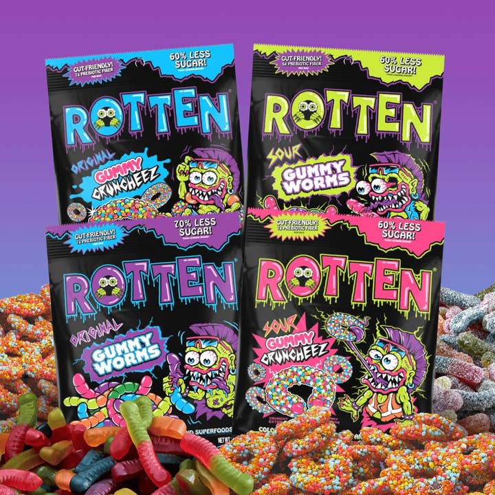 Rotten Candy - Wholesale Retailer Display - Food & Drink - Gummy Worms & Cruncheez Candy Display: GF, Low Sugar1