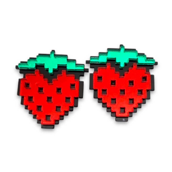 Pixel Pop – Jordgubbsörhängen i plexiglas med pixelkonstdesign för wholesale av Funk Da Queen