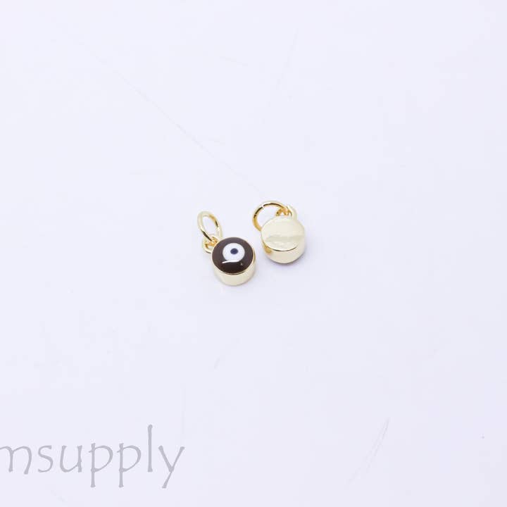 Jewel Pledge - Wholesale Individual Charm/Pendant - Gold Enamel Evil Eye Charm Set with Gold Backing,CPG1492