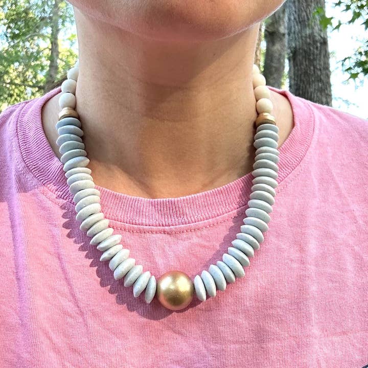 April Mae Designs - Wholesale Beaded/Pearl Necklace - Lime green and gold beaded statement necklace