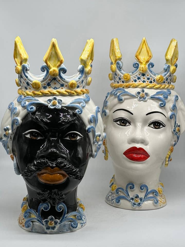 Têtes de Maure Poseidon Céramique de Caltagirone H.40 cm L.23 cm artisanale pour la vente par DD Ceramiche Siciliane