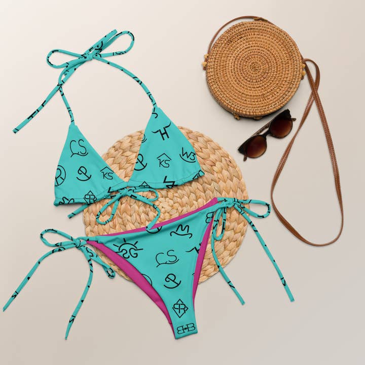BAHA RANCH WESTERN WEAR - Wholesale Two Piece Swimsuit - Women's - Yeehaw Turquoise Cattle Brands String Bikini