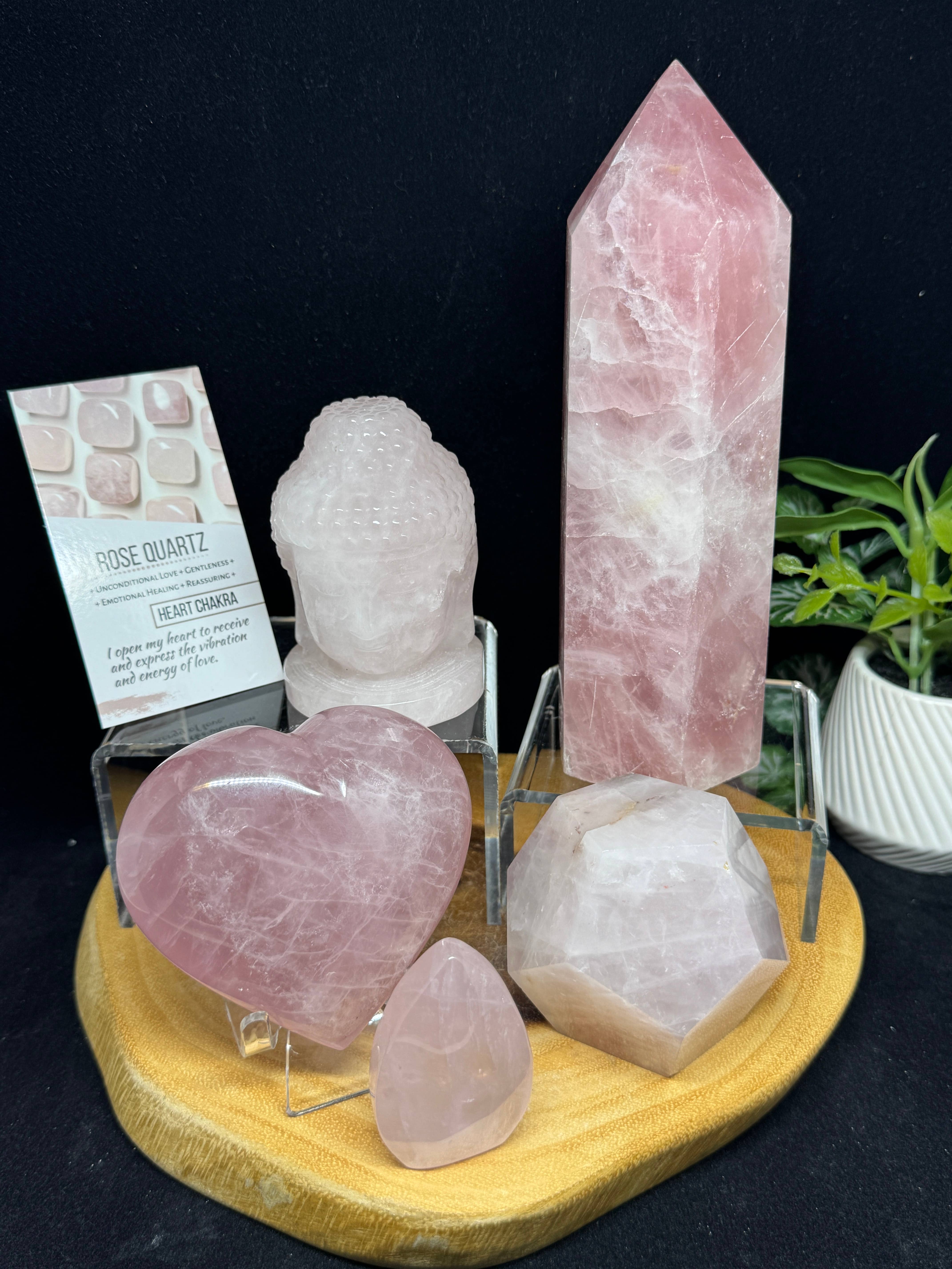 The 7 Directions - Venta al por mayor Piedras/cristales espirituales - Paquete de 5 piezas de torre de cuarzo rosa con corazón de Buda 23F11