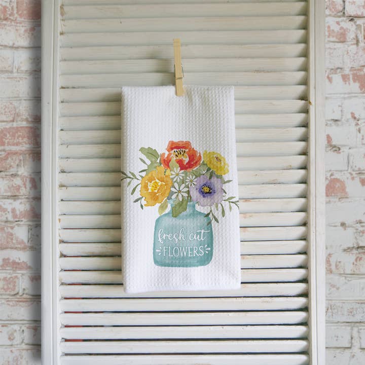 Middlefork & Co. – Großhandel Geschirrtücher – Küchentuch mit frischen Schnittblumen in Waffelform, Bauernhaus-Geschenke1