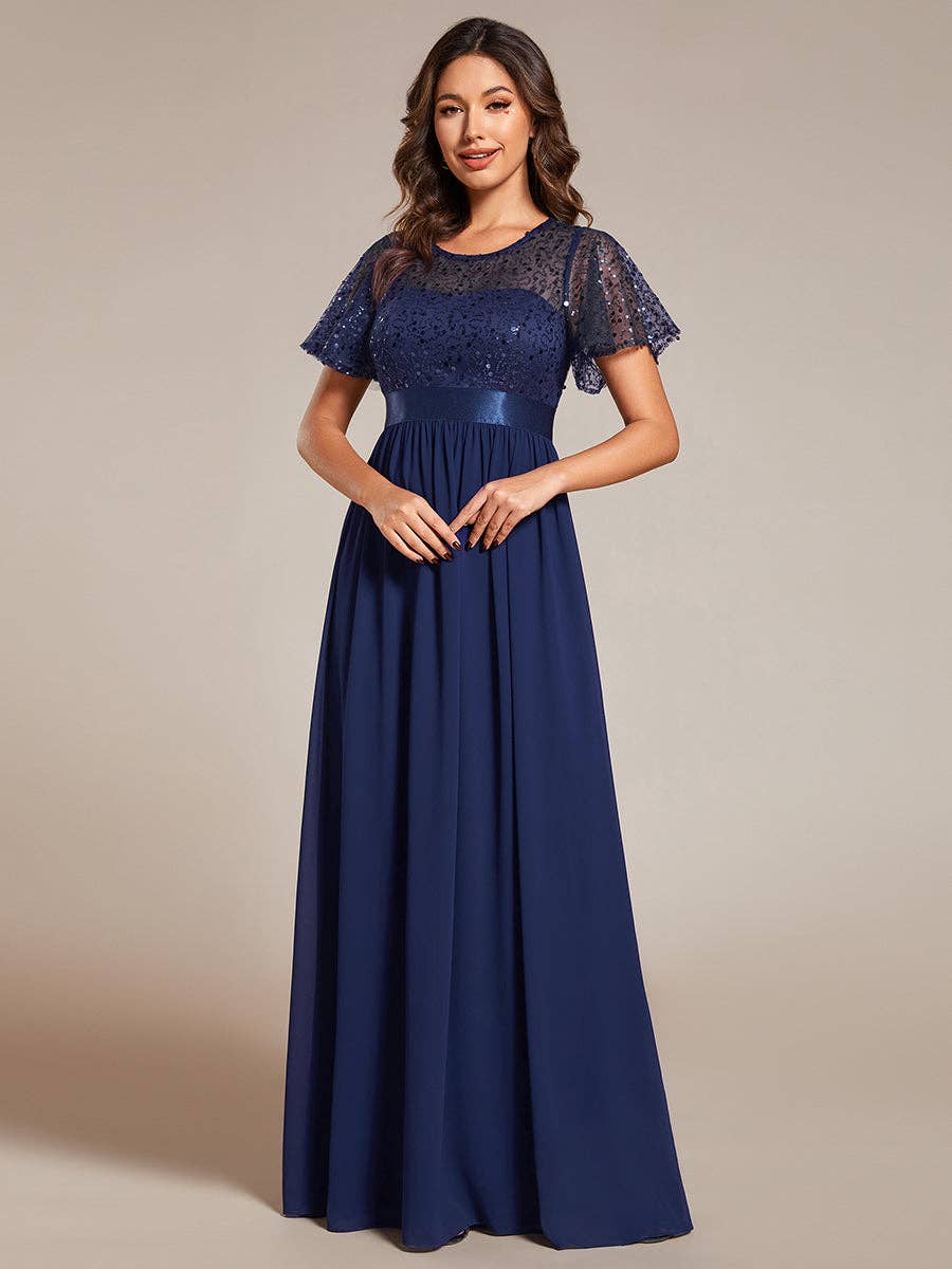 Ever-Pretty - Wholesale Gown - Women's - Round-Neck Sequin Chiffon High Waist Formal Evening Dress14