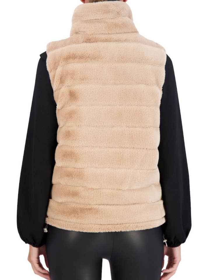 Ivory Carbon Puffer Vest Reversible to Grooved Faux Fur for wholesale on Faire10