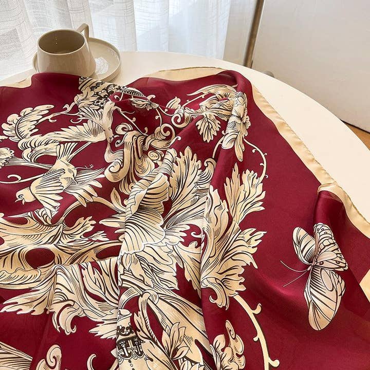 SueSilkHK - Wholesale Scarf – Women's - Green Boho Flora Chic Large Satin Scarf | 90x90cm Bandana | Twill Satin Shawl | Perfect Gift for Her, Mother's Day2