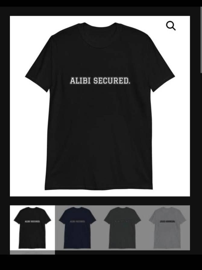 Alibi Tee for wholesale by The True Crime Room