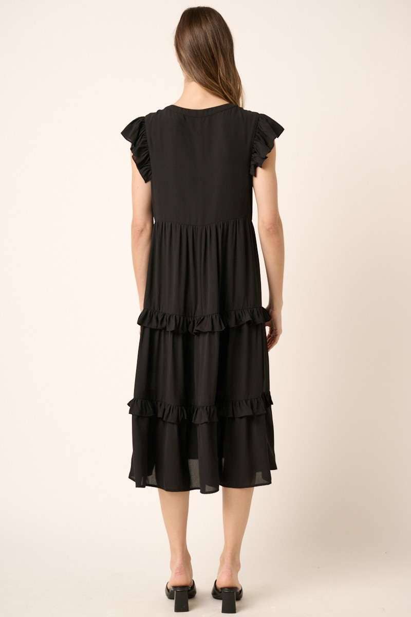 mittoshop – Engroshandel Kjole - Dame – H43020 - MIDIKJOLE MED FLÆSEDETALJER I V-HALS12