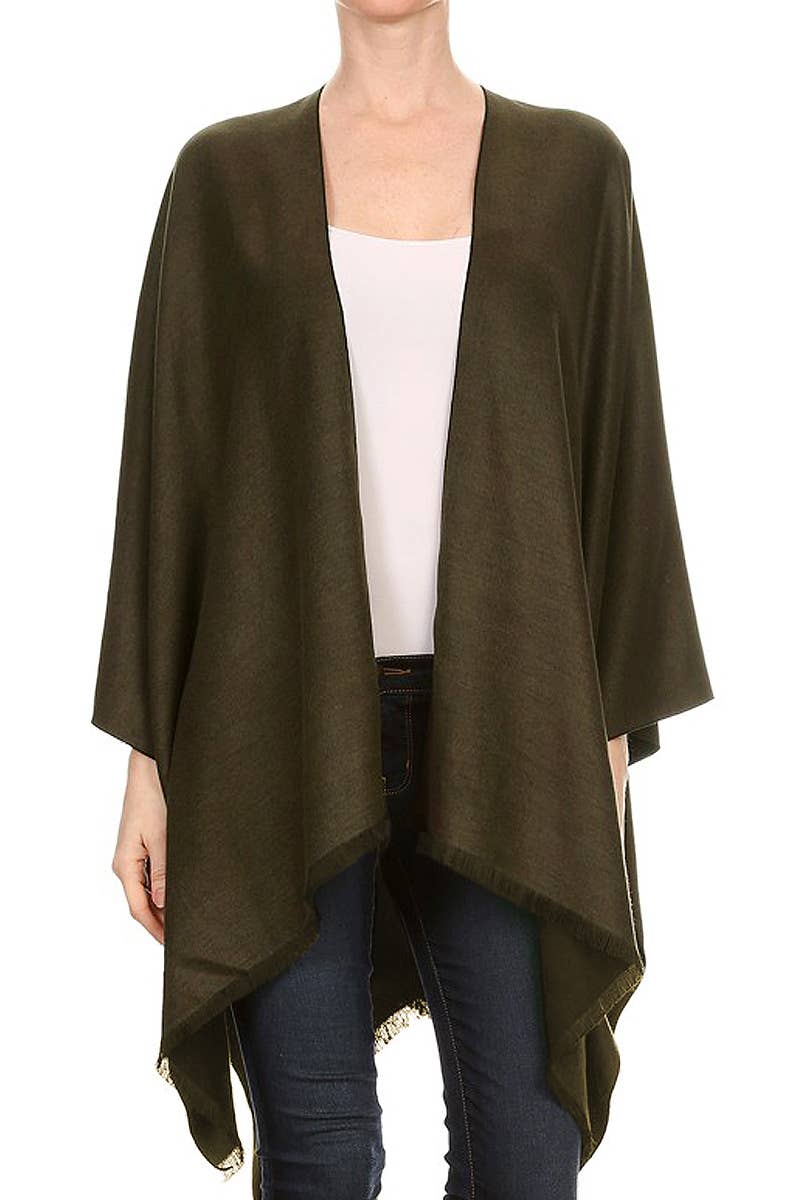 Cap Zone - Wholesale Poncho - Women's - Solid Faux Cashmere Open Cape Poncho9