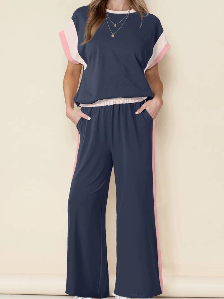 Lovesoft - Wholesale Lounge Set - Women's - Multicolor Color Block Detail Casual Two-piece Set23