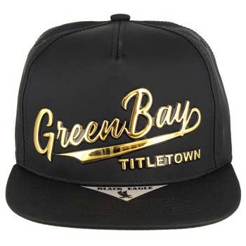 SM172 Green Bay,Matte Pu Black snapback cap for wholesale on Faire