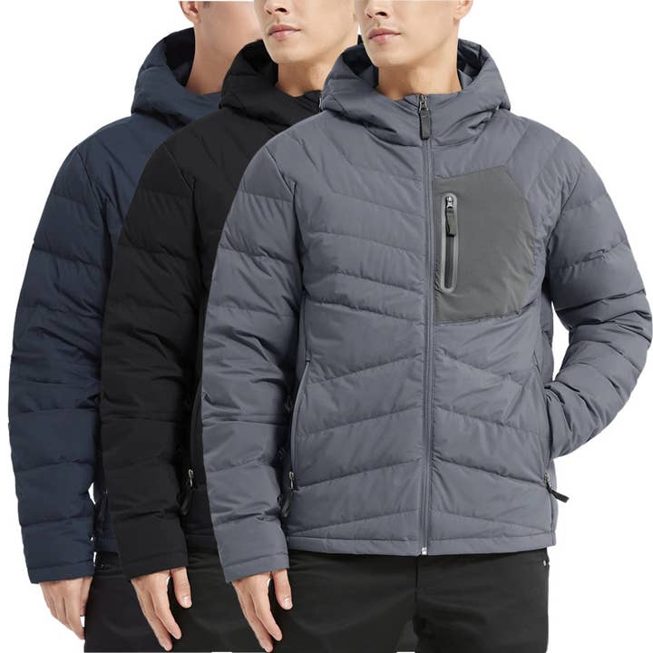 Doudoune compressible à capuche pour hommes en duvet léger pour la vente par Qing Dao Lai Si Ma Te Fang Zhi You Xian Gong Si