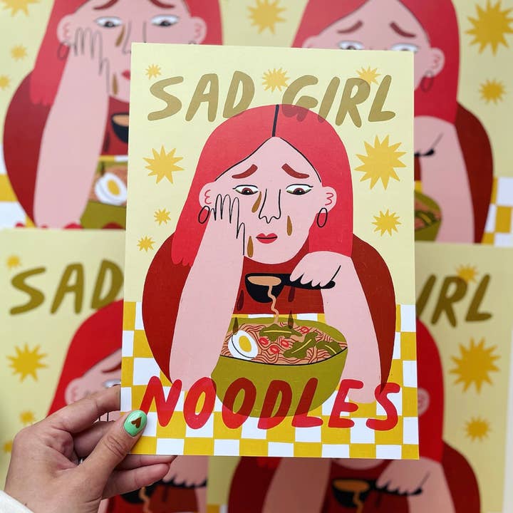 Sad Girl Noodles Print for wholesale by Ellastrated