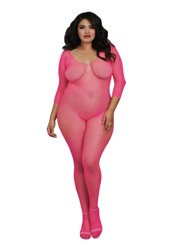 Dreamgirl International - Wholesale Lingerie Bodysuit - Women's - Plus Size Fishnet Open Crotch Bodystocking