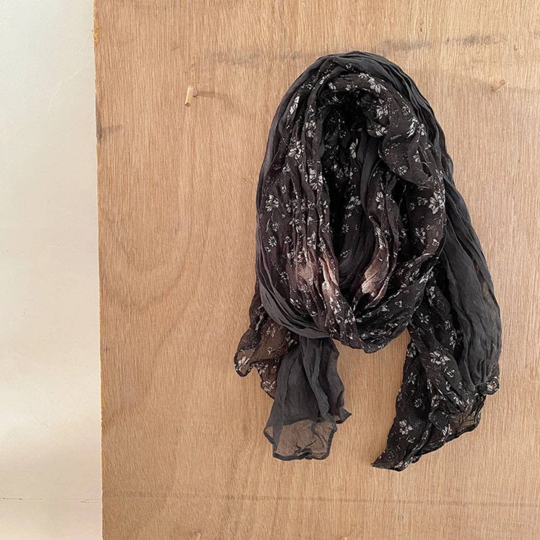 Funkyrel® Atzbranding Limited - Wholesale Scarf - Women's - Scarvii - Lightweight Floral Pattern Ruched Scarf3