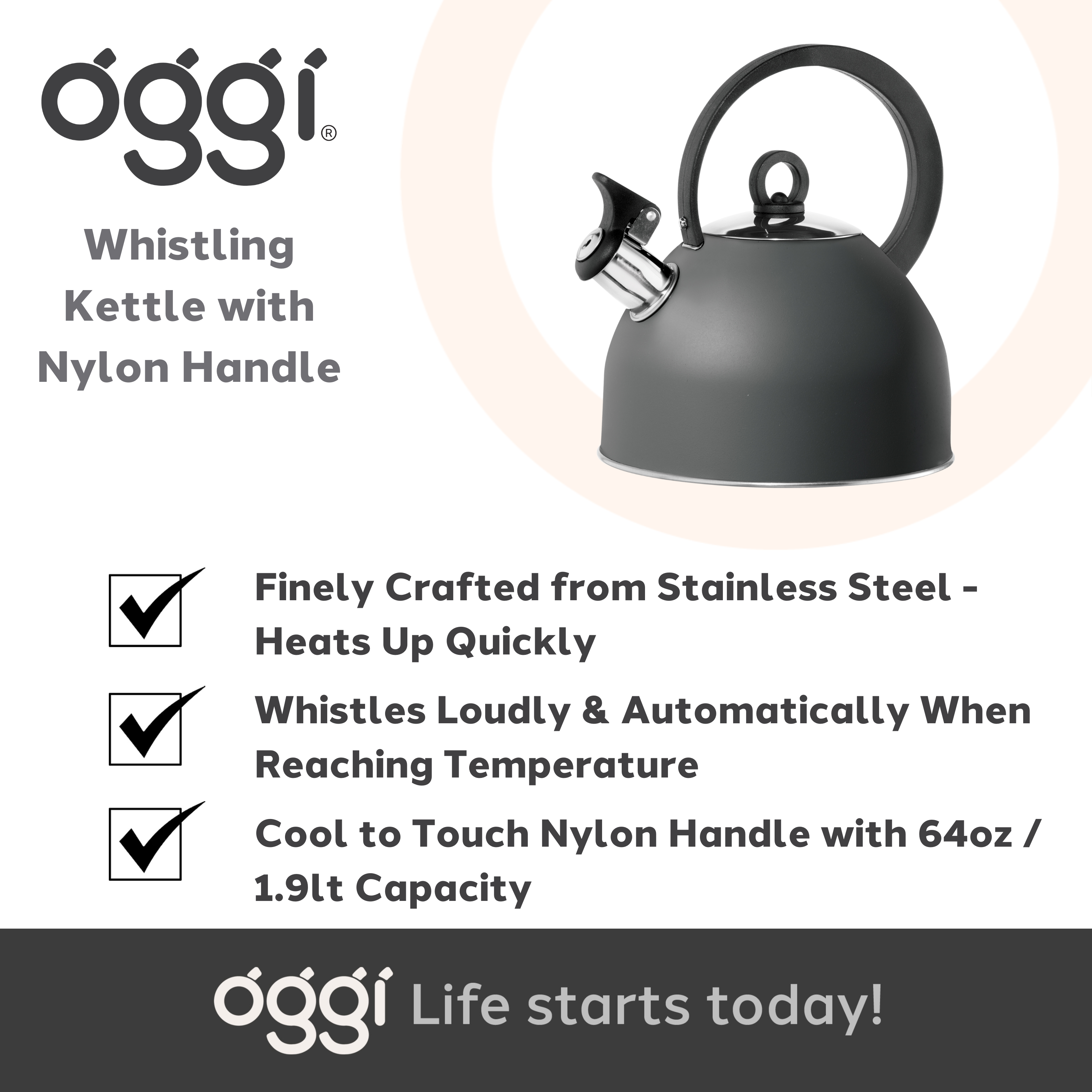 Oggi – wholesale Vattenkokare – Spiskokare - Visslande 64 oz / 1,9 lt Svart4