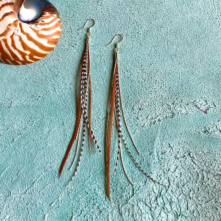 Mini Feather Earrings - Grizzly & Fawn/Silver, Boho Western for wholesale by ASTALI
