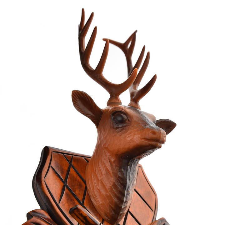 WIDDOP and Co. - Wholesale Wall Clock - Qtz Cuckoo Clock - Lrg Wooden with Roundabout - 2 birds/Stag