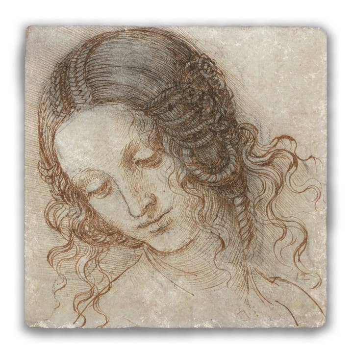 The Head of Leda Sketch by Da Vinci Tumbled Stone Coaster for wholesale by Nelson Gifts Wholesale