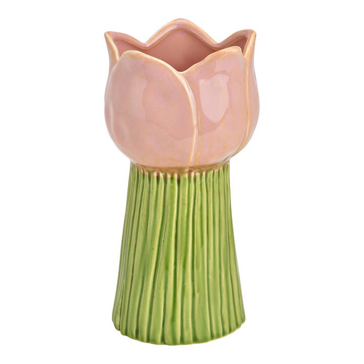 Vase Tulipan i porcelæn, Pink/Grøn (B/H/D) 9x18x9cm for engroshandel hos Wurm