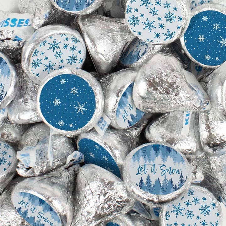 Hershey's Kisses de Noël en argent avec autocollant de Noël 57 carats - Neige pour la vente par Just Candy