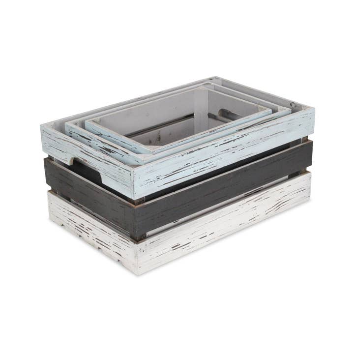 Cheungs Home Decor - Wholesale Decorative Box - Feliciana Set of 3 Rectangular Wood Slat Crates - Multicolor5