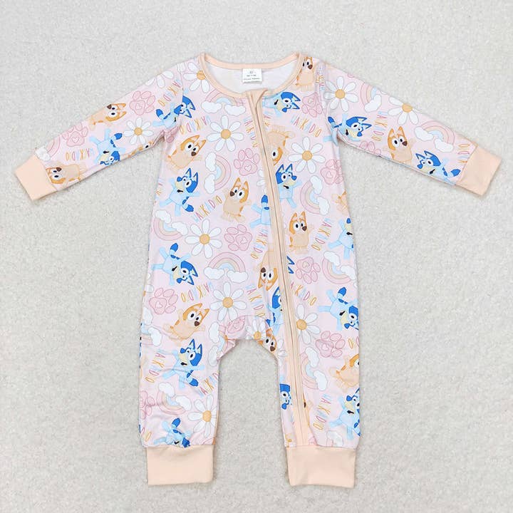 Baby Infant Girls Cartoon Dog Rainbow Zip Rompers for wholesale by Aier Wholesale