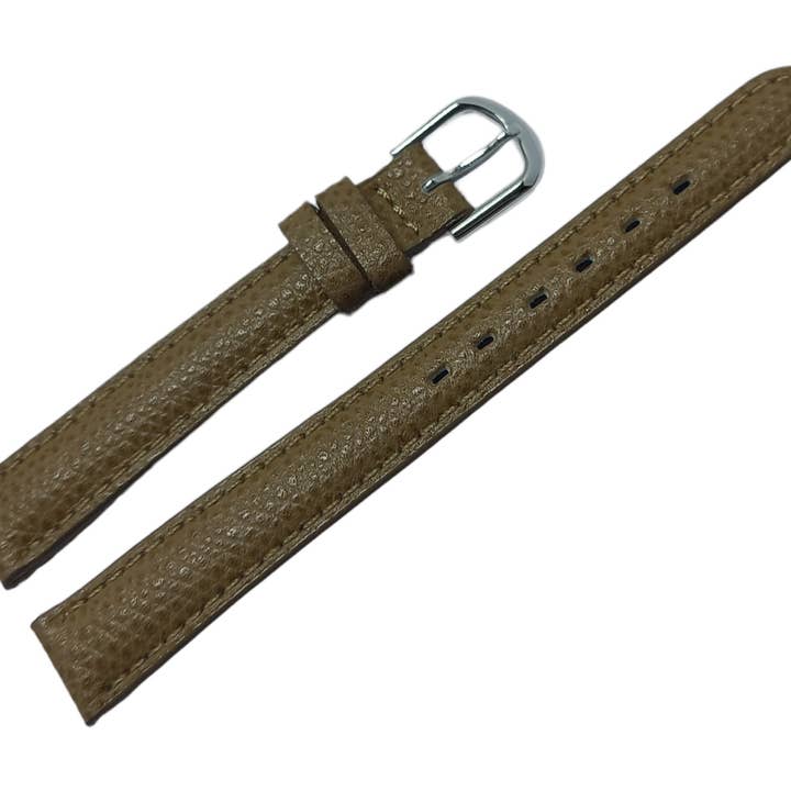 12mm brown beige Curved P grain leather watch strap for wholesale by BRACELETS MONTRE ACH