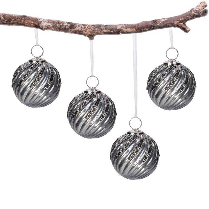 Timeless Christmas Tree Ornament in Silver & Grey, Set of 4 for wholesale by Trunkin'