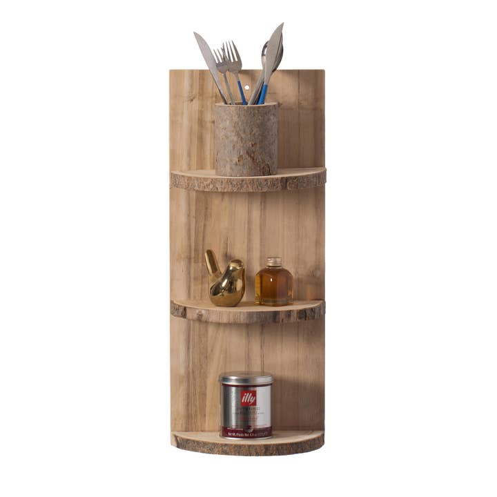 Quickway Imports - Wholesale Free Standing Shelf - Natural Wooden Three Sliced Log Wood Shelf Display