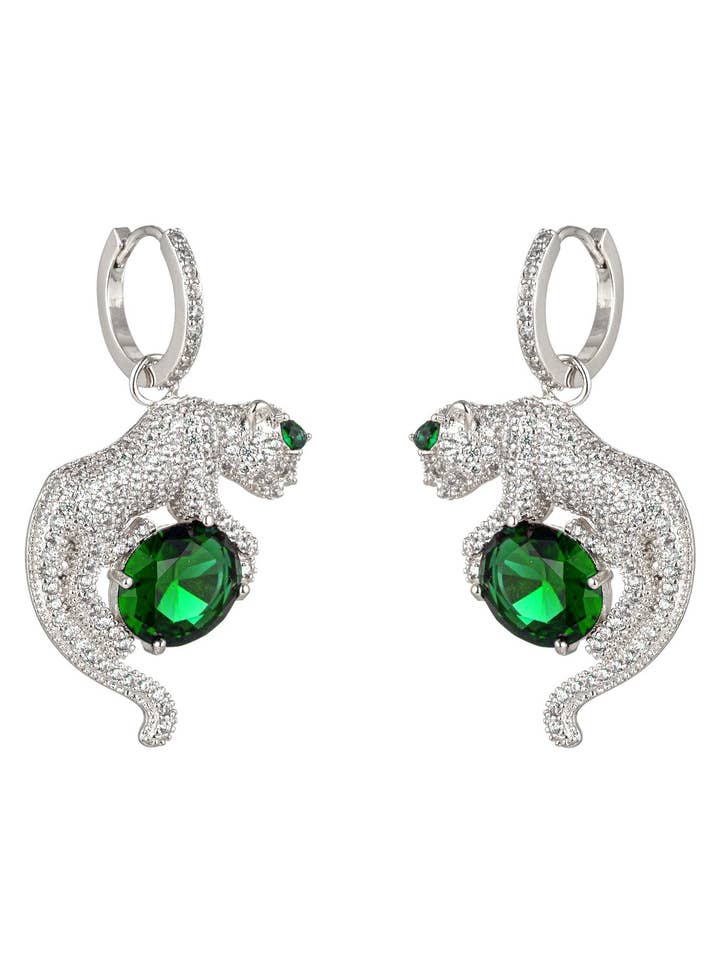 Daria Leopard Green CZ Drop Earrings for wholesale by Eye Candy Los Angeles
