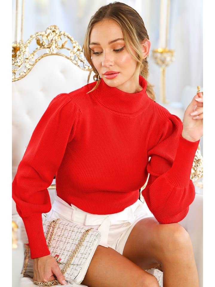 Vine & Love - Wholesale Knit Sweater - Women's - Extra Fine Merino Ribbed Turtle Neck Knitted Sweater VT7016121