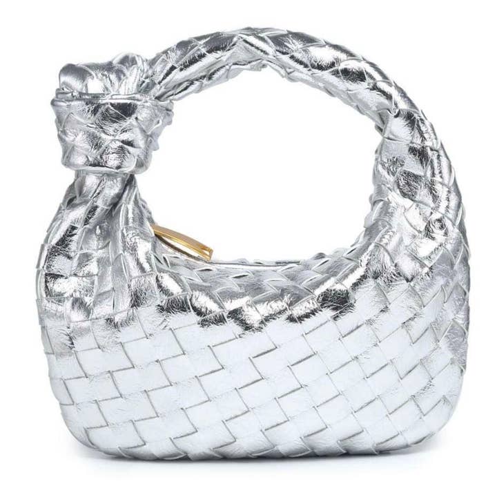 Ava Woven Knotted Handbag Metallic Silver Bells for wholesale by Lemonbella