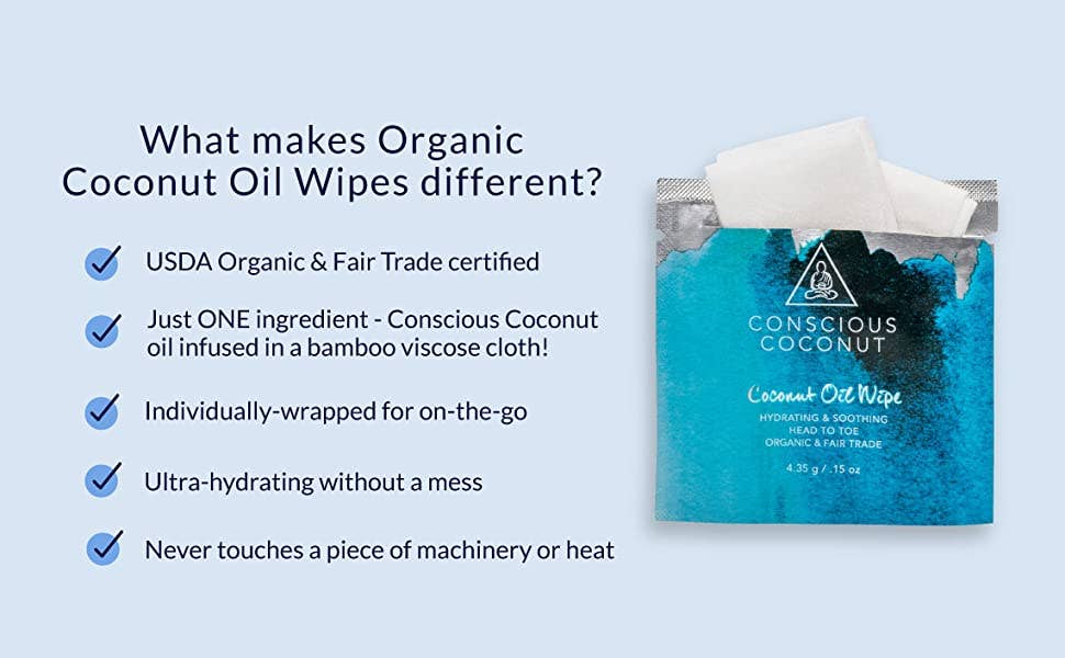 Conscious Coconut - Wholesale Face & Body Wipes - Coconut Oil Wipes for Rashes, Sunburns & Hydration (5 Wipes)1