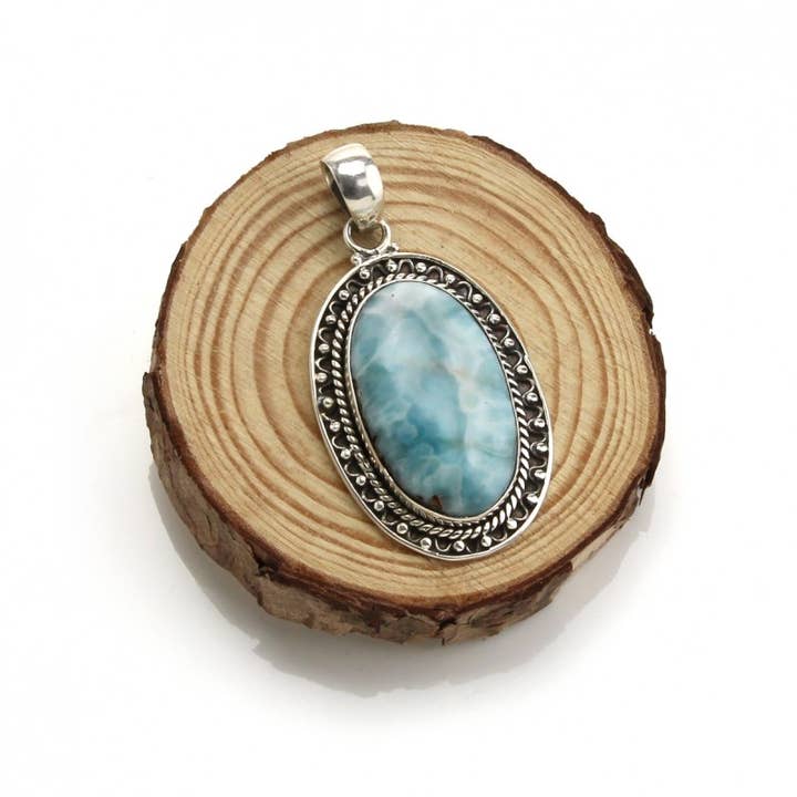 Colgante oval de larimar en plata 925 para venta al por mayor de UniArt