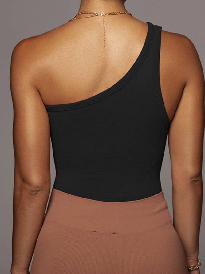 UNISHE - Wholesale Knit top – Women's - One Shoulder Plain Ribbed Knitting Crop Top ZZKF8797