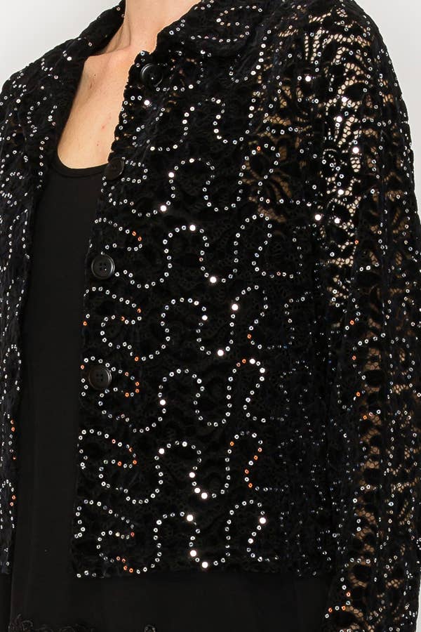 BK Cropped Sequin Embellished Button-Up Jacket - 4811BK for wholesale on Faire1